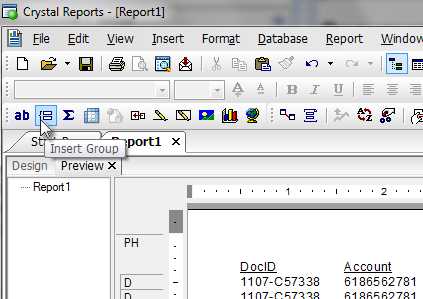 Crystal Reports: Insert Group