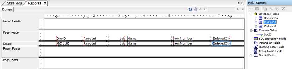 Adding Database Fields in the Design Tab