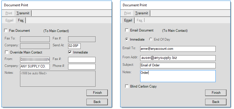 Document Print (F8) Transmit Options