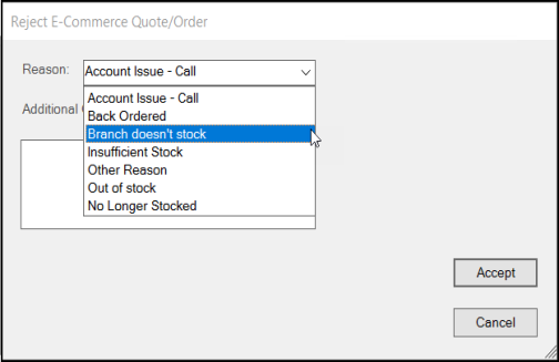 Reject E-Commerce Quote/Order