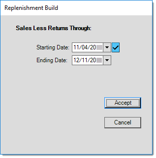 Main Menu > Purchasing > Order Entry, Build (F7), Replenishment Order Build (Context Menu)