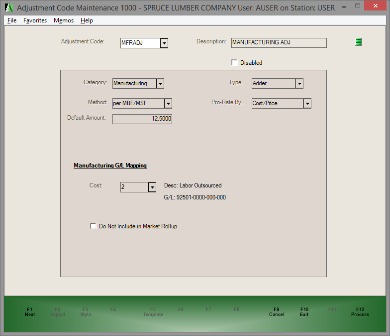 Adjustment Code: Manufacturing