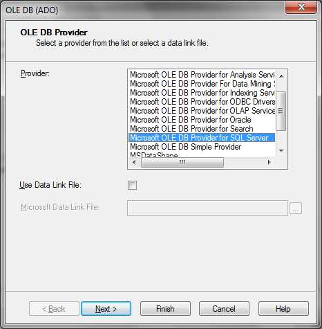 Crystal Reports: Choosing the OLE DB Provider