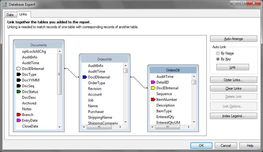 Crystal Reports: Database Expert - Links