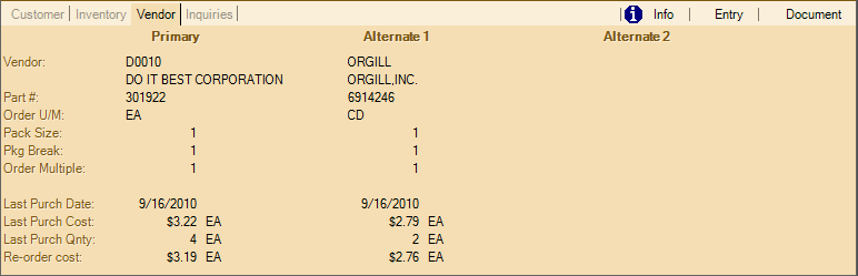 Point of Sale Folders: Vendor Tab