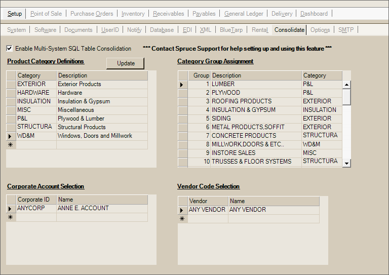 Main Menu > Maintenance > Database > Parameters, Setup, Consolidate Tab