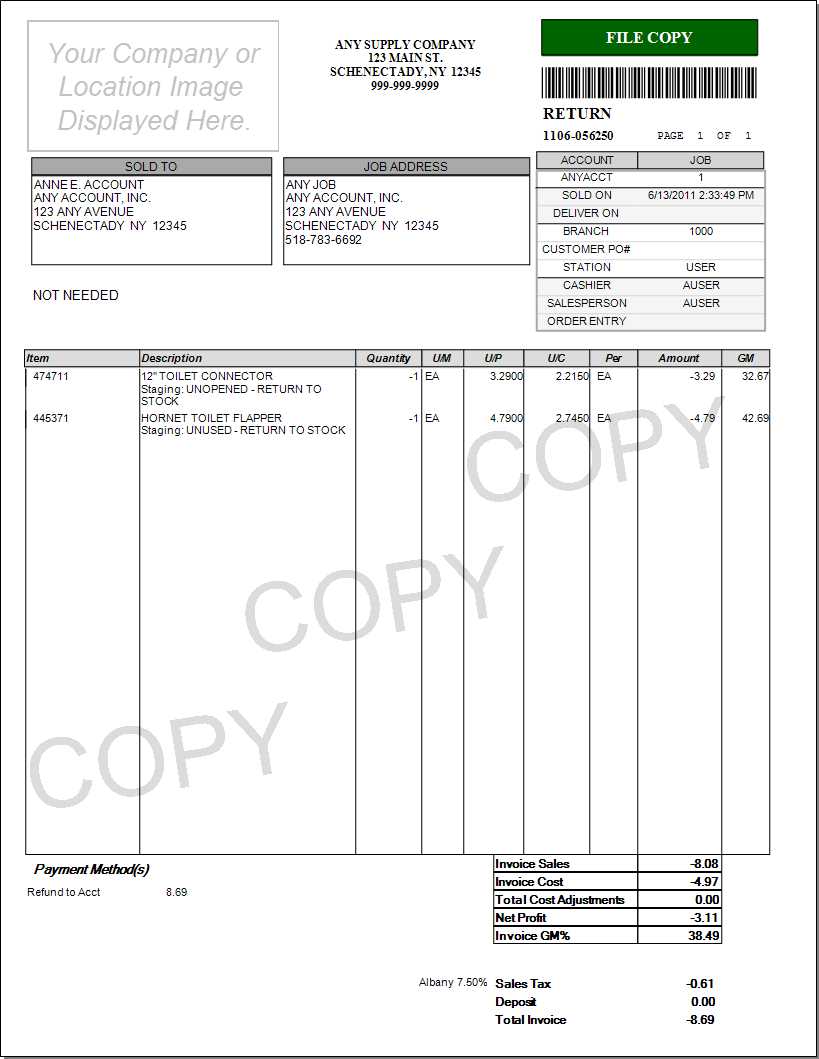 Point of Sale Charge Return - File Copy