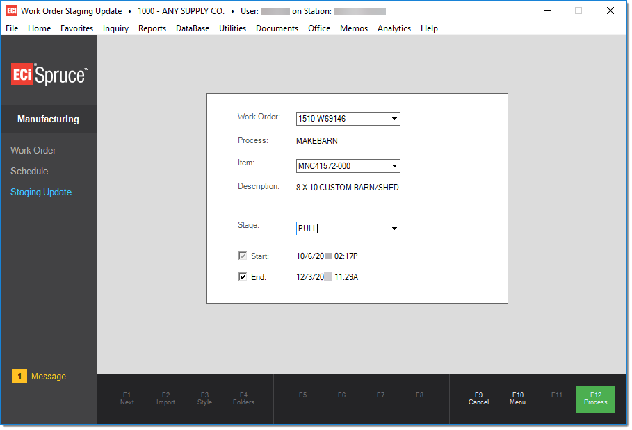 Main Menu > Manufacturing > Staging Update