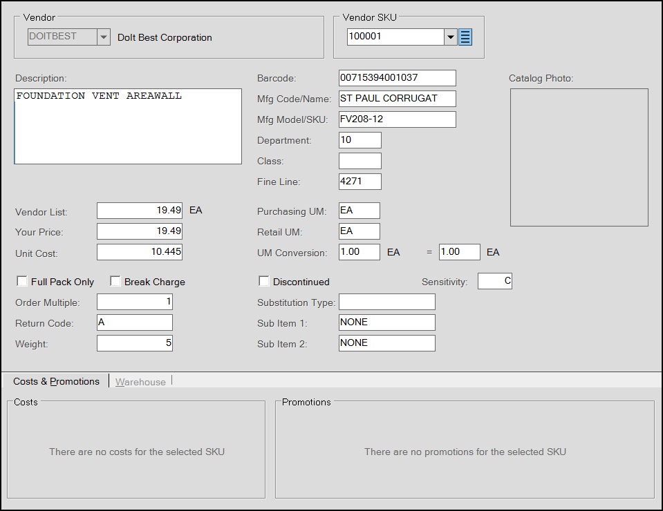 Main Menu > Point of Sale (and other areas) > Database or Inquiry > Catalog