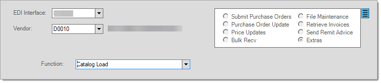 Main Menu > Purchasing > Vendor EDI, Extras, Catalog Load