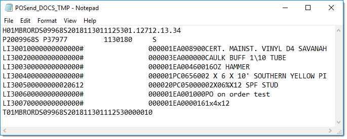 Purchase Order Send EDI File Output (Orgill Data)