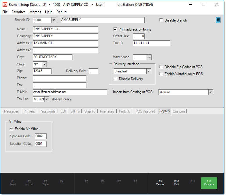 Air-Miles-Branch-Settings