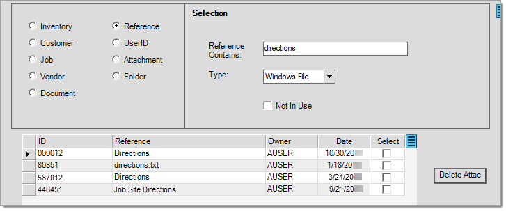 Selection by (Attachment) Reference