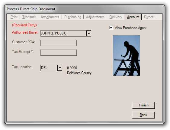 Direct Ship Processing: Account Tab Direct Ship Processing: Account Tab