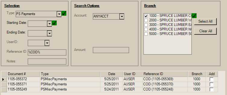 Document Selection for COD Payments