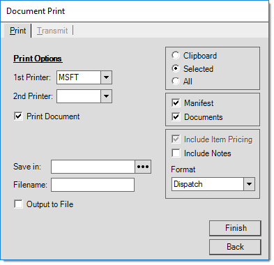 Main Menu > Delivery > Load Schedule, Print (F8)