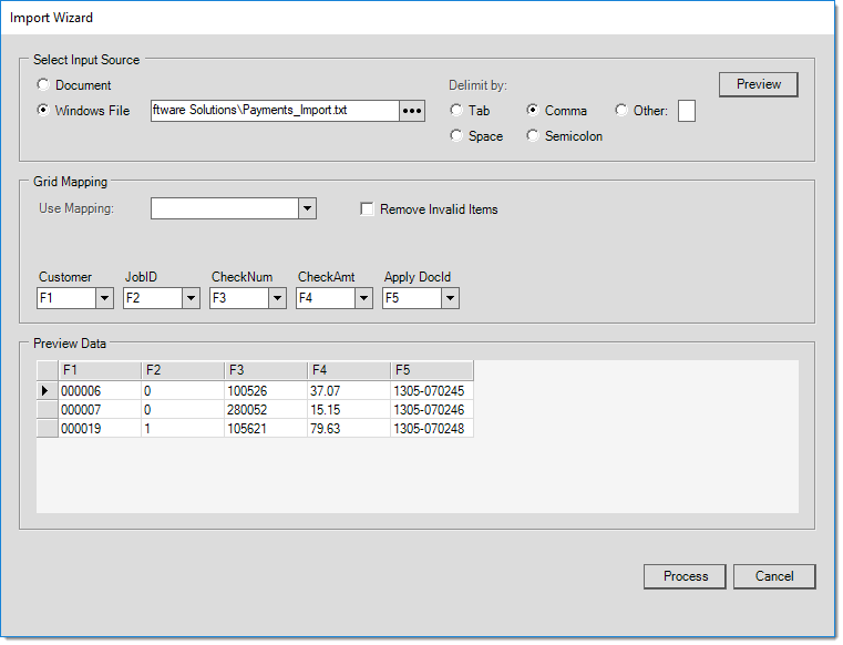 Main Menu > Receivables > Payment Entry > Import {F2}