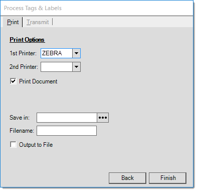 Main Menu > Inventory > Tags & Labels > Process (F12)