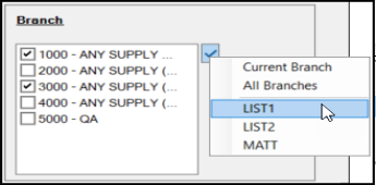 Reporting Branch Selection by Branch List Reporting Branch Selection by Branch List