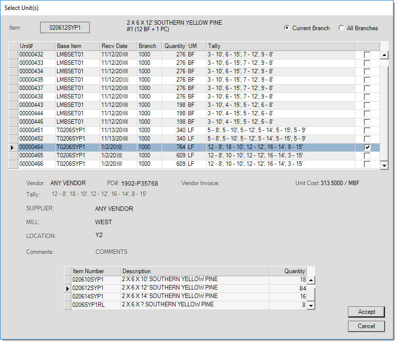 Main Menu > Point of Sale > Sales, Select Unit(s)