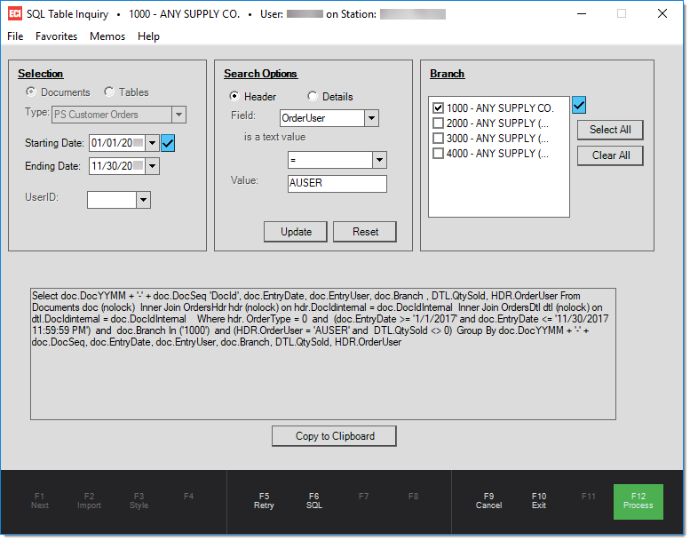 Show SQL (F6)