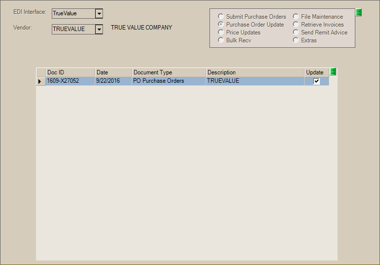 Main Menu > Purchasing > Vendor EDI