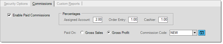 Main Menu > Maintenance > Database > UserID, Commissions (TAB)