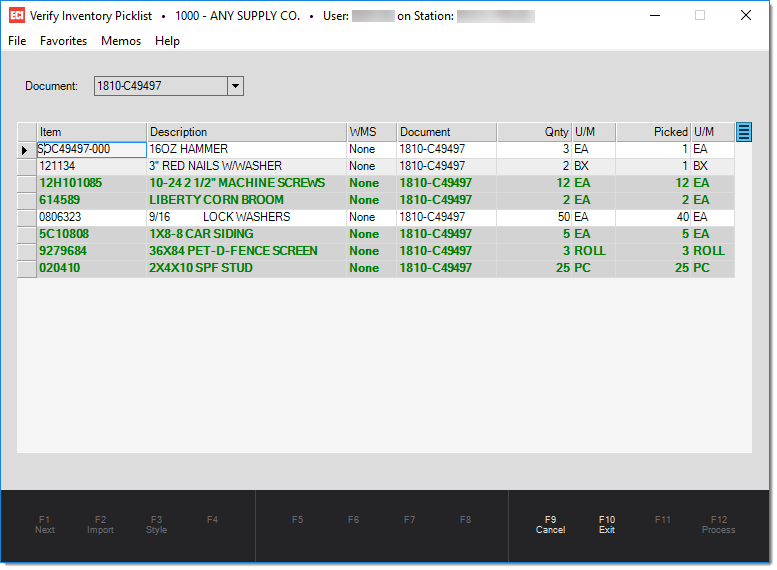 Main Menu > Inventory > Utilities > Verify Picklist