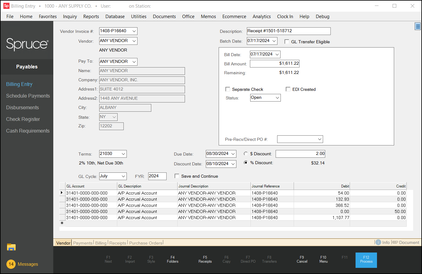 Main Menu > Payables > Billing Entry