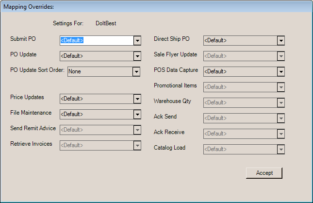 Main Menu > Maintenance > Database > Branches, EDI, Mapping Overrides (Context Menu)