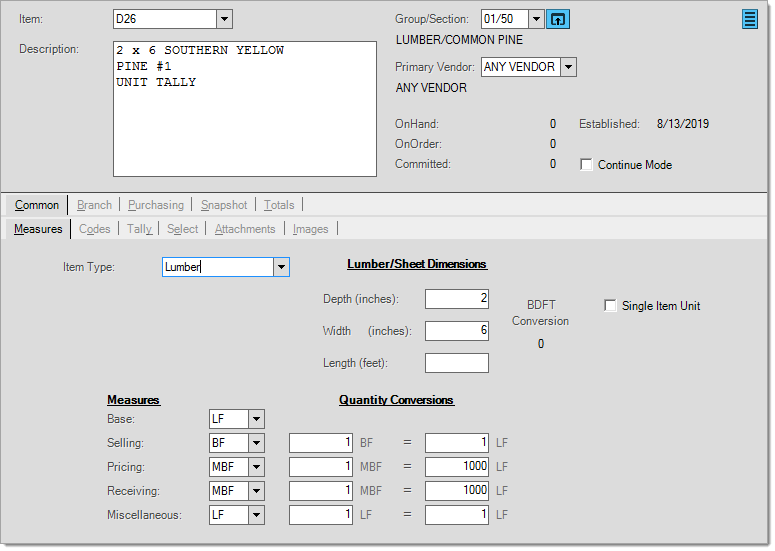 Main Menu > Inventory > Database > Item