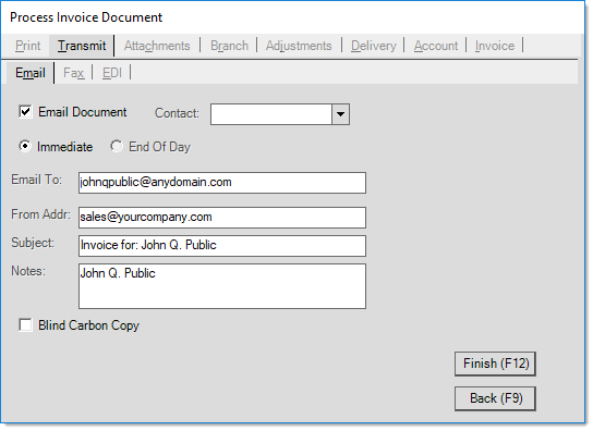 Main Menu > Point of Sale > Sales > Process (F12), Transmit, Email {TAB}