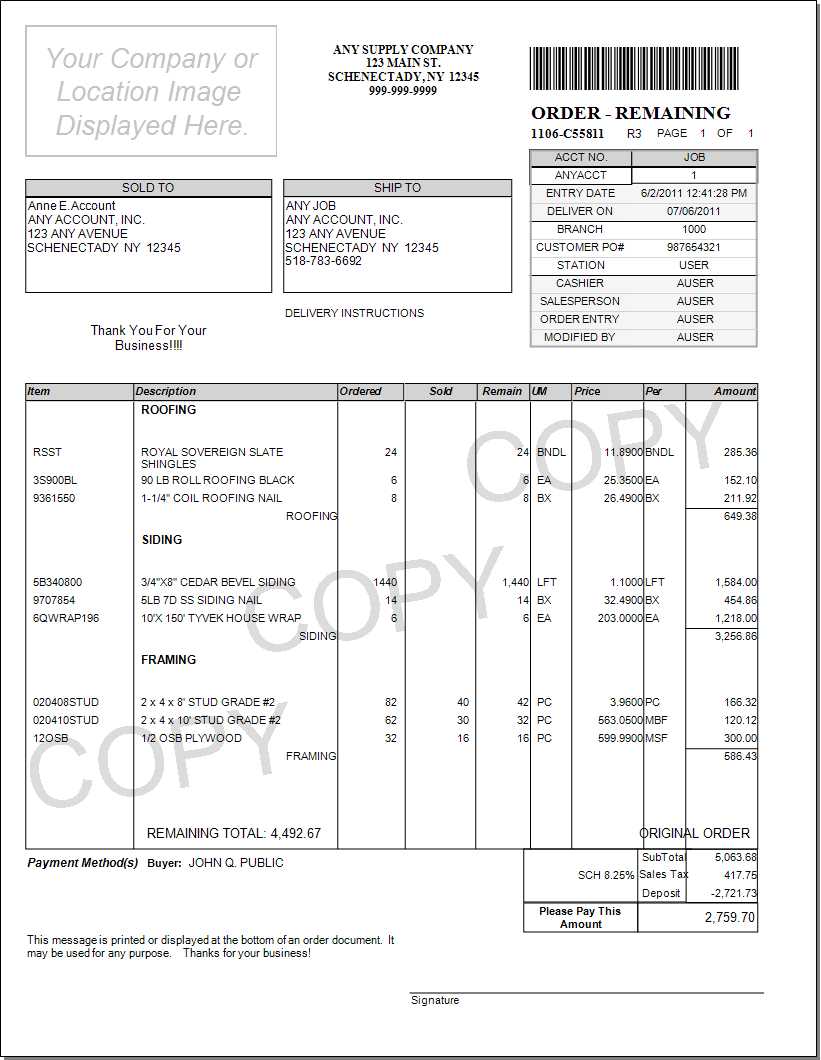 Point of Sale Customer Orders - Remaining