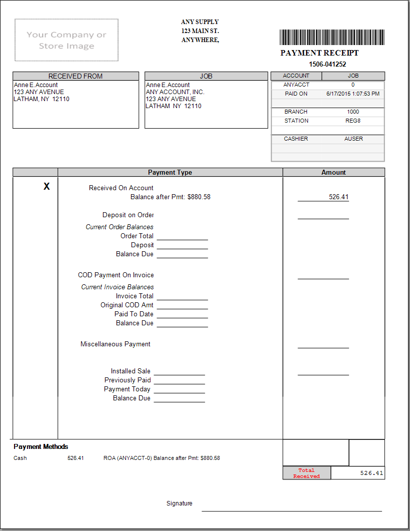 Point of Sale Payments: Received on Account