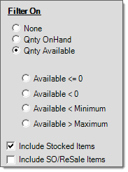 Main Menu > Inventory > Reports > Stock Status, Filters Main Menu > Inventory > Reports > Stock Status, Filters