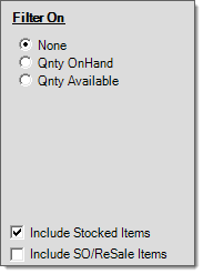 Main Menu > Inventory > Reports > Stock Status, Filters Main Menu > Inventory > Reports > Stock Status, Filters
