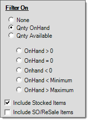 Main Menu > Inventory > Reports > Stock Status, Filters Main Menu > Inventory > Reports > Stock Status, Filters