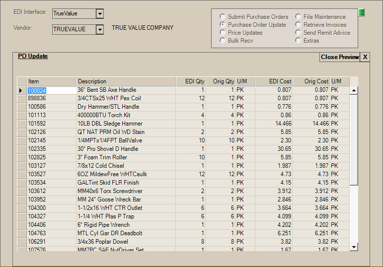 Main Menu > Purchasing > Vendor EDI