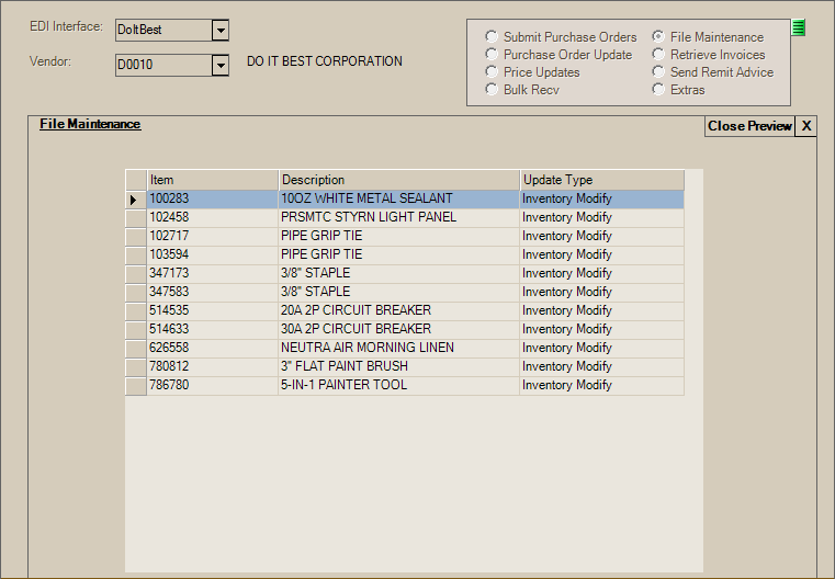 Main Menu > Purchasing > Vendor EDI